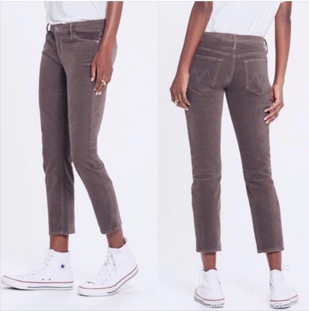 Mother The Dropout hopscotch corduroy beaver taupe crop pants